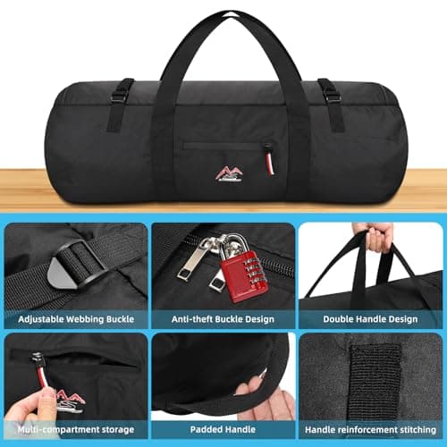 Amengsen Travel Duffel Bag 37L/63L/125L Oversized Duffel Bag, Upgrade Zipper, Durable and Waterproof, Suitable for Camping,Travel,Tent,Car Trunk Storage Bag (Black, XL) — view 3