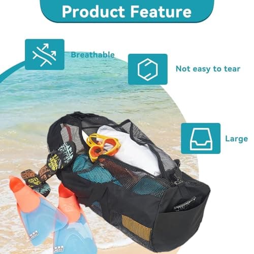 96x32cm/37.8x12.6in Diving Net Bag, Large Capacity Mesh Dive Bag Extra Large Mesh Travel Bag Snorkeling Equipment Mesh Storage Bag Snorkel Gear Mesh Travel Bag with Handle for Beach Pool — view 4