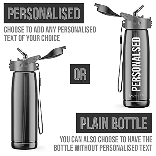 Swayze Personalised Water Bottle With Straw 660ml, School Water Bottles Boys Girls, Gym Bottle Bpa Free Cycling Sports Add Your Custom Text To Bottle (Black) — view 5
