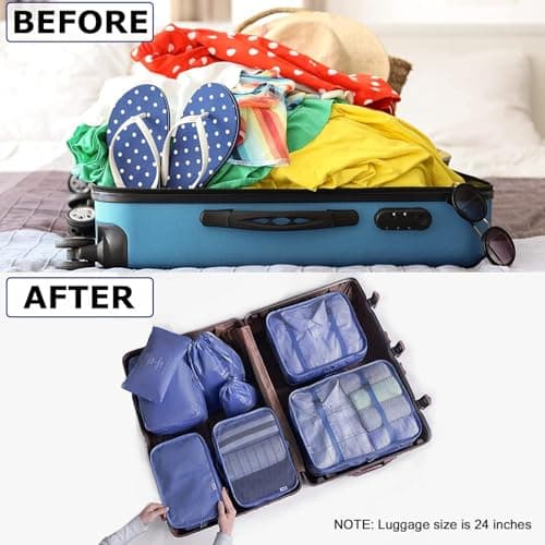 LANSKLBD 6/8 Set Packing Cubes for Suitcases Travel Luggage Packing Organizers,Travel Accessories Essentials Luggage Organizer with Shoe/Tioletry/Laundry Bag (Dark Blue, 8 set) — view 2