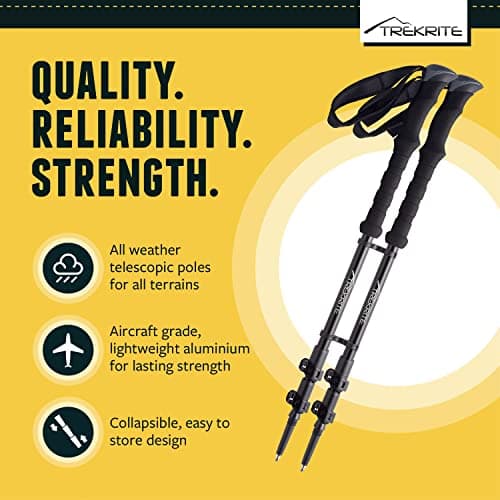 Trekrite Telescopic Walking Poles, 2 Pack Lightweight Hiking Poles with Accessories, Adjustable Trekking Sticks for Men & Women - Made with Aircraft Grade Aluminium from a UK Based Company — view 2