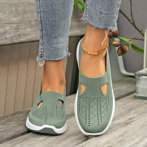 Students Shoes for Girls，Wide Fit Ladies Breathable Mesh Walking Running Trainers Slip On Comfortable Arch Support Soft Sole Athletic Tennis Sneakers Non Slip Low Top Orthopedic Shoes — view 5