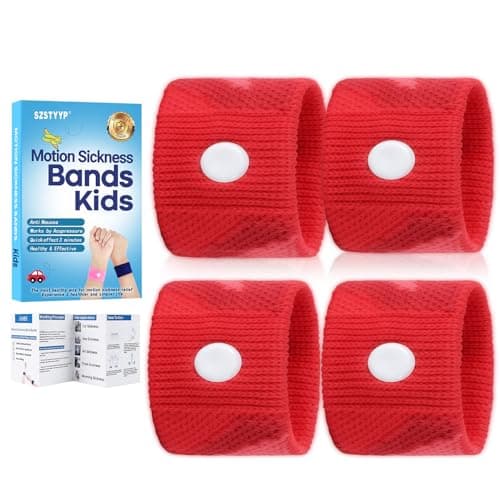 Motion Sickness Bands for Kids: Cruise Travel Essentials Anti-Nausea - Acupressure Wristband for Morning - Car Sea Sickness Wristbands for Kids (Colorful Red)