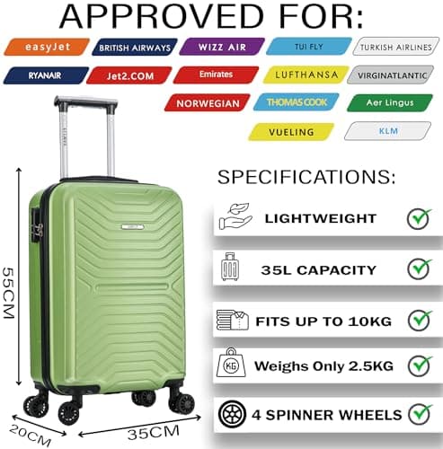 55x35x20 Cabin Suitcase Carry on Suitcase Hard Shell Hand Luggage Cabin Bag Case Approved For Ryanair EasyJet 2 Small Fits 8kg 10kg 35 Litre Capacity + 3 Digit Lock + Telescopic Handle Cabin Luggage — view 2