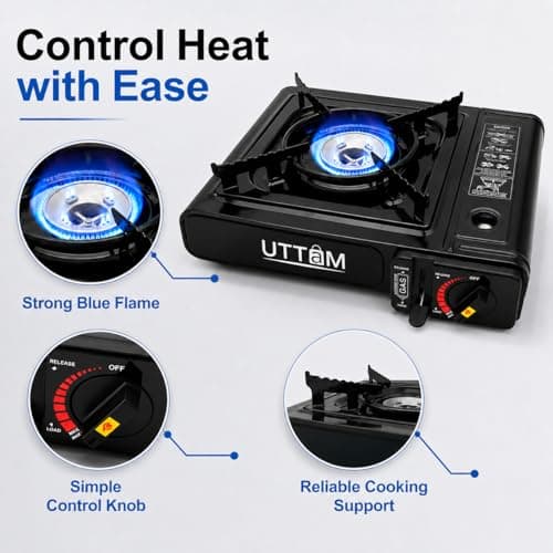 UTTAM Black Portable Camping Stove with Cary Case | EN417 Compliant Camping Portable Stove | Camping Stove with Automatic Ignition & Heat Control (Stove) — view 3