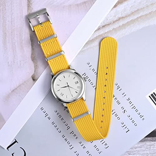 ANNEFIT Nylon Watch Strap 20mm, One-Piece Waterproof Military Watch Band with Heavy Silver Buckle (Yellow) — view 2
