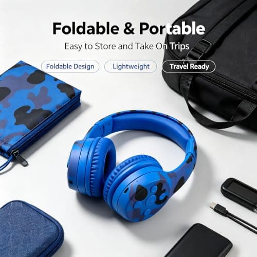YUSONIC Camo wireless Headphones, Headphone bluetooth camouflage, Headphones for Kids toddler teenger Cell Phones TV Tablet School network Office uses (camo blue) — view 3