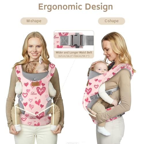 YooxArmor Ergonomic Baby Carrier for 4-36 Month Newborn,Waist 67-150cm,Pink — view 4