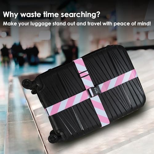 Adjustable Luggage Straps for Secure Travel,TSA Approved Heavy Duty Suitcase Belts with Quick-Release Buckle, Durable Travel Straps for Luggage Protection and Easy Identification 3 Pack (White Pink) — view 2