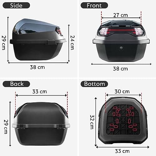 LGVOA Motorbike Top Box with Reflective Strip & Lock, Black — view 5