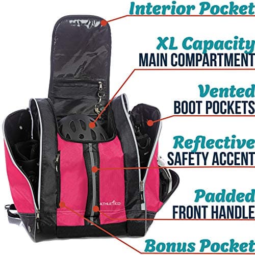 Athletico Ski Boot Bag - Skiing and Snowboarding Travel Luggage - Stores Gear Including Jacket, Helmet, Goggles, Gloves & Accessories - Venting and Grommets for Snow Drainage (Pink) — view 2