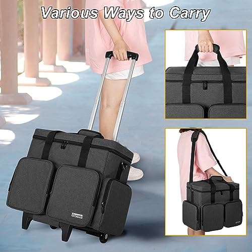 CURMIO Rolling Scrapbook Tote, Craft Bag on Wheels for Scrapbooking, Black — view 5
