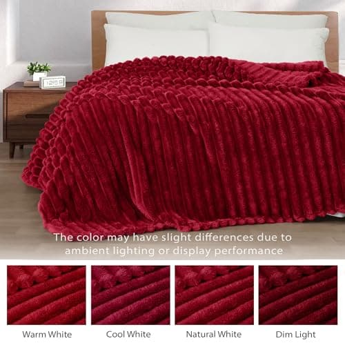 Exclusivo Mezcla Soft Striped Fleece Blanket, Deep Red Sofa Bed Throw — view 3