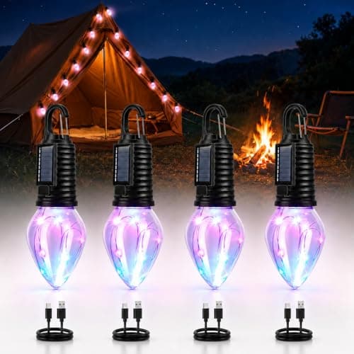 Rechargeable Camping Lights for Tent, 4 Pack Solar Powered Camping Lamp, RGB USB Charging Camping Lamp, Waterproof Led Camping Lantern, Portable Camping Light, Coloured Outdoor Lantern