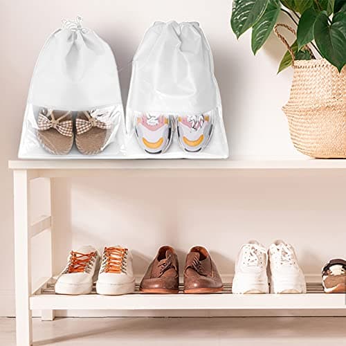 15 PCS Travel Shoe Bag, Large Portable Drawstring Shoes Storage Bags Non-Woven Dust Proof Pouch Space Saving Organizer with Transparent Slot for Men Women Daily and Travel Use (White) — view 5