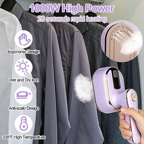AUAUY Mini Steam Iron, 1000W Portable Handheld Travel Steam Iron(Purple) — view 2