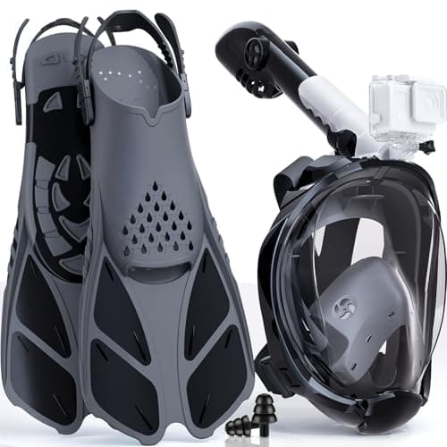 Lealinga Snorkel Set Adults, Full Face Snorkel Mask with Flippers