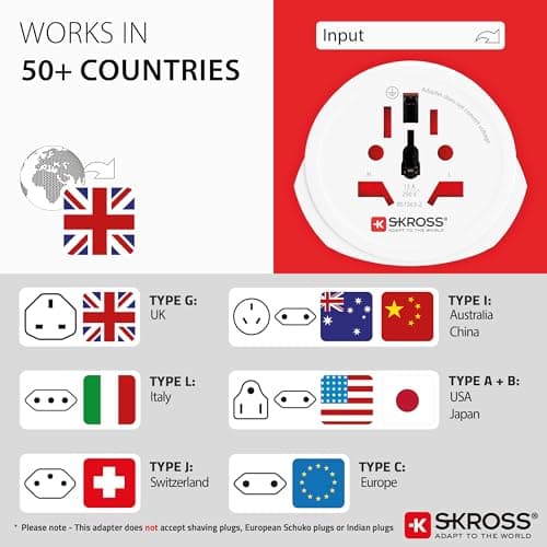 Skross World to UK Travel Adapter | International Plug Converter for Visitors to United Kingdom | Compatible with Laptops, Phones, Hairdryers and More. — view 3