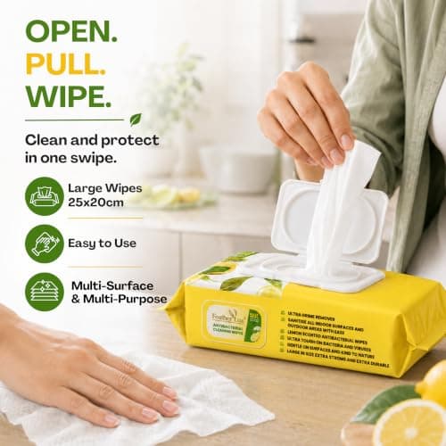 Antibacterial Wipes 04 Pack Lemon Scent - Multi Surface Cleaning Wipes — view 2