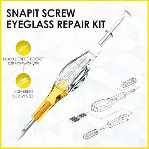SnapIt Glasses Repair Kit, Eyeglass Repair Kit with Screws 5 Sizes, Screw Replacement Kit & Double-Ended Mini Screwdriver, Portable, Pocket & Bag Friendly, Travel Friendly (Yellow) — view 4