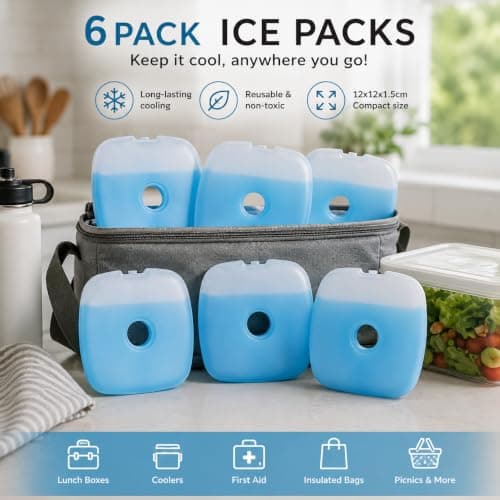 1ABOVE Freezer Blocks 6 Pack — Reusable Ice Packs with Easy-Grip Finger Hole for Cool Bags, Lunch Boxes, Camping & Picnic — Long Lasting BPA-Free Ice Blocks for Coolers — view 2
