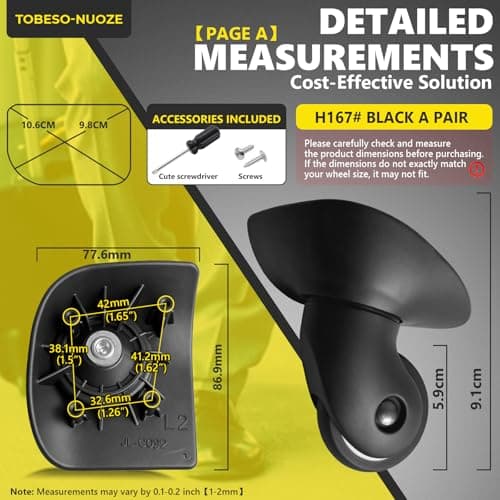 Luggage Wheels Replacement Wheel for Luggage Suitcase Repair 360° Rotating Suitcase Replacement Wheels with 4 Mounting Holes H167 — view 2