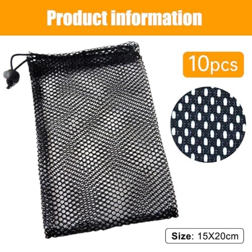 10PCS Compact Black Nylon Mesh Pouches with Drawstrings – 15x20cm Mini Travel Organizers, Breathable Storage Sacks for Essentials — view 2