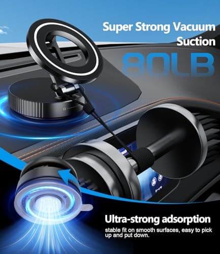 CloudValley Magnetic Phone Holder for Car, 360°Rotatable Foldable Phone Mount with Strong Vacuum Suction Cup, Universal Stand for iPhone 16/15/14, Samsung Compatible with Mirror, Windscreen, Black — view 2