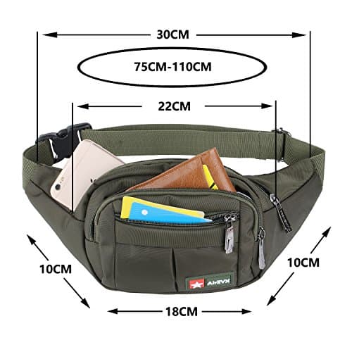 Bumbags and Fanny Packs for Running Hiking Waist Bag Outdoor Sport Hiking Waistpack for Men Women (Olive) — view 4