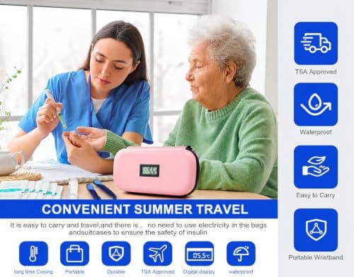 Sinnyelor Insulin Cooler Travel Case TSA Approved Medication Cooler for Travel Diabetes Case Refrigerated Medicine Bag with 2 Ice Pack（Keep Meds Below 25℃） (Pink) — view 3