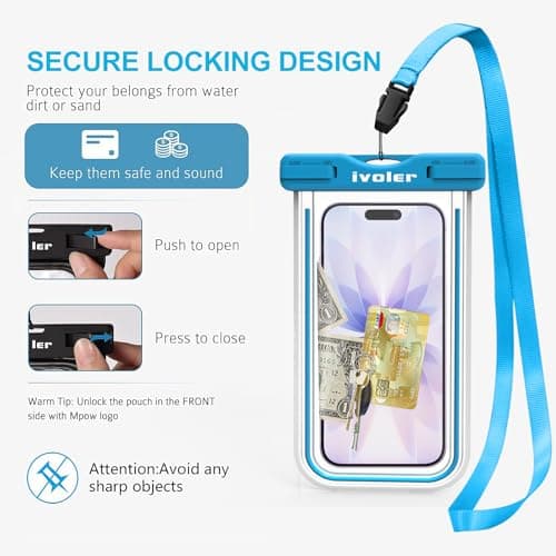 ivoler [Pack of 2 Waterproof Phone Pouches [IPX8 Certified] Case/Cover/Case for Smartphones Universal Protective Bag for iPhone, Samsung, Huawei, Up to 6.8 Inches (Blue) + Green — view 6