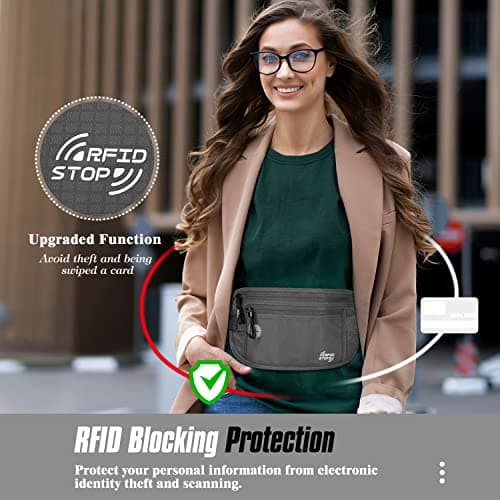 MoKo Travel Money Belt with RFID Blocking, 3 Pockets, Dark Grey — view 2