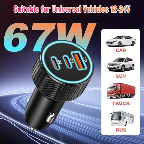 67W Type C Car Charger with 60W Cable, Cigarette Lighter Fast Charging — view 3