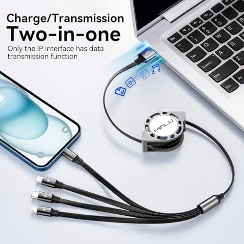 Minlu Multi Charger Cable, 4 in 1 Retractable Charging Cable [2Pack 1.2M] — view 3