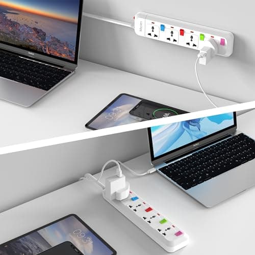 UK to EU Travel Extension Lead, Mscien 4 Way Individual Switches Universal Power Strip Overload Protector With 1.8M Extension Cord — view 5
