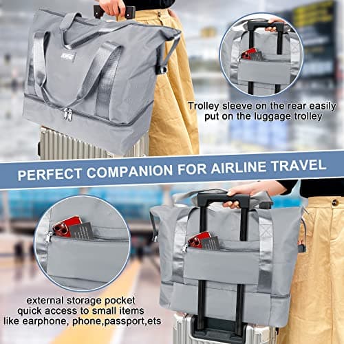 CS COSDDI Travel Duffel Bag, 29L Weekend Bag with Trolley Sleeve, Dry & Wet Seperated Sports Gym Bag Waterproof Carry On Bags for Women Men Weekender Hospital — view 3