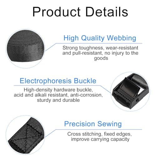 SHUBEIEUMI Tie Down Straps, 4 Pack Straps with Buckles, 2cm x 50cm(Black) — view 4