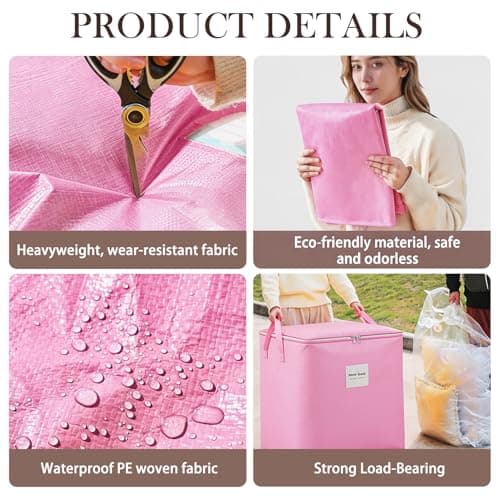 Heavy Duty Storage Box Waterproof Moving Bag Pink 190L Reusable Packing Bag — view 4
