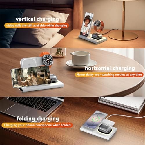 3 in 1 Wireless Charging Station for Samsung,Foldable & Nightlight Travel Wireless Charger for Galaxy S26 Ultra/S25/S24/S23/S22/Note20 Z Fold Flip7,Galaxy Watch 8/7/6/5/4/3 Active 2/1,Galaxy Buds 4 — view 5