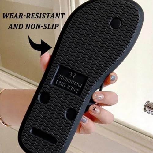 JiaYouLC Unisex Flip Flops Rubber Flatform Beach flipflops Slip-Resistant Flat Flip-Flop for Shower Swimming Pools (Black-A, Adult, Men, 8, Numeric Range, UK Footwear Size System, 9, Medium) — view 4