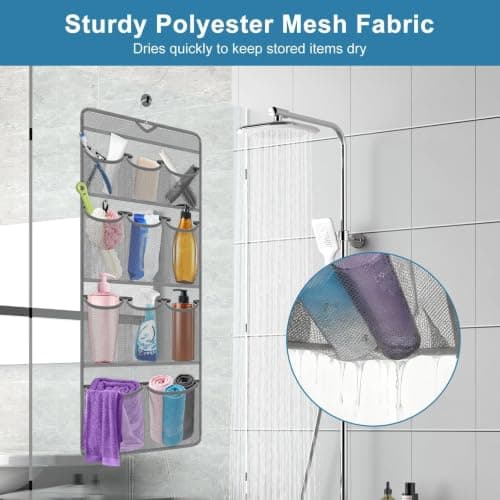 EEEKit Hanging Shower Organizer, 11 Pockets Quick Drying Mesh Shower Caddy, Portable Space Saving Bathroom Organizer to Hold Shampoo, Soap, Loofah — view 3