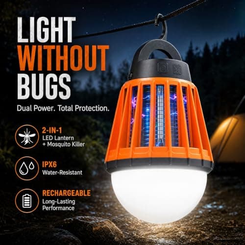 Yeepoo Camping Lantern & Mosquito Killer Lamp 2-in-1, USB Rechargeable Bug Zapper, IPX6 Waterproof LED Tent Light with Retractable Hook for Outdoor Fishing Garden Emergency Orange — view 5