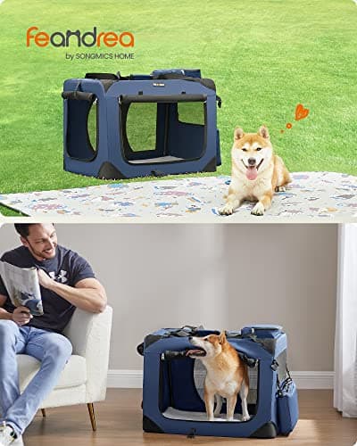 Feandrea Foldable Pet Carrier Bag, Portable Cat Dog Carrier, Soft Sided Pet Travel Carrier with Breathable Mesh, with Handles, Storage Pockets, 70 x 52 x 52 cm, Dark Blue PDC70Z — view 3