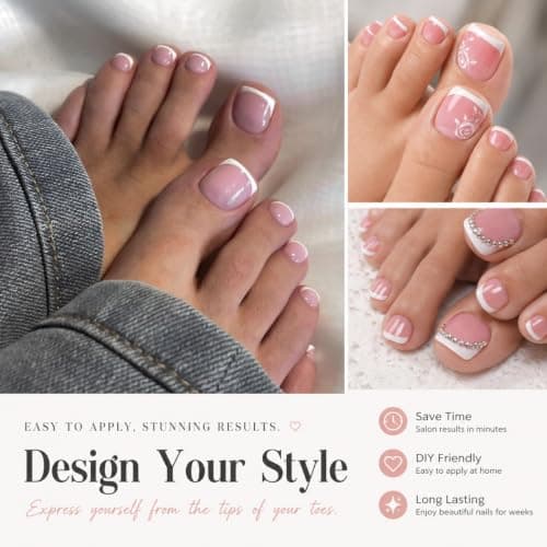 False Toenails, Stick On Toenails, 240PCS, Pink, Short Square, With Glue — view 2