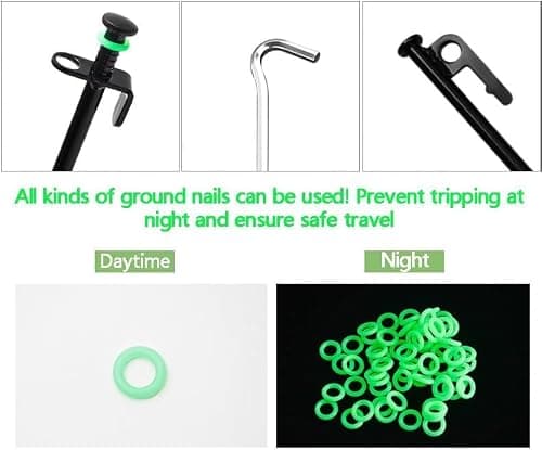 100PCS Tent Stake Rings, Glow In Dark Places,Outdoor Camping And Picnic Accessories,Green Silicone Fluorescent Tent Nail Rings,Suitable For Tent Stakes And Camping Nails — view 3