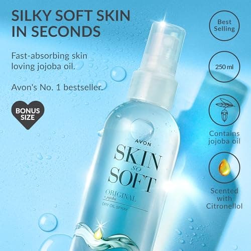 Avon Skin So Soft Dry Oil Spray 250ml, Locks in Moisture, Formulated with Jojoba Oil and Vitamin E, Quick Dry Formula, Cruelty Free — view 2