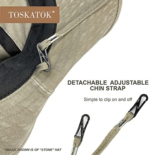 TOSKATOK UPF 50 + Boys Kids Safari Outback Australian Style Cotton Bush Sun Protection Hat with Wide Brim, Detachable Chin Strap, Side Press Studs and Air Vents-CHARCOAL-54 — view 5