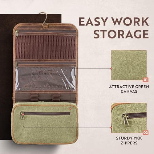 Moonster Leather Hanging Toiletry Bag for Men & Women - Travel Dopp Kit with Hanging Hook - Ideal for Gym, and Home - Toiletry Bag Men - Travel Kit for Men — view 3