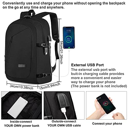 WENIG Large 17.3 Inch Travel Laptop Backpack Water Resistant Anti-Theft Computer Work Bag with USB Charging Port Lock Big Business School Rucksack for Men and Women - Black — view 2