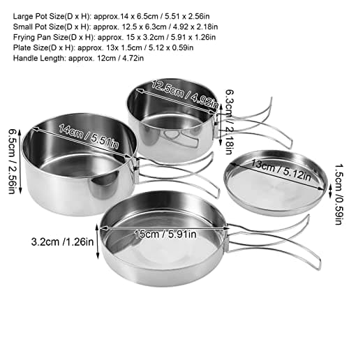 4Pcs Camping Cookware Set, Portable Stainless Steel Camping Cookware Mess Kit Outdoor Camping Cookware Kit Lightweight Pot for 2-3 People Kids Outdoor Camping Hiking Backpacking Travel — view 2